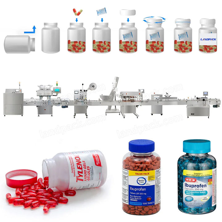 Automatic Healthcare Supplement Tablet Vitamin Capsule Counting Filling Capping Labeling Machine Line