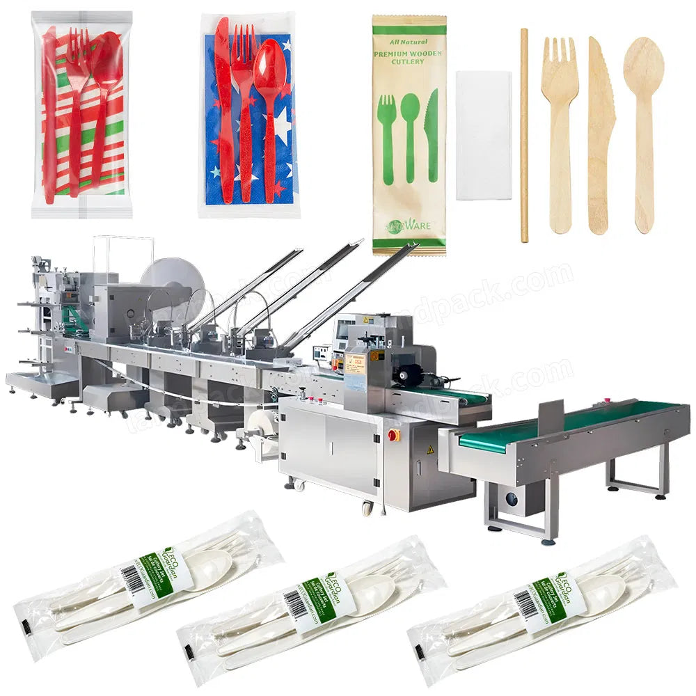 High-Speed Automatic Cutlery & Napkin Packing Machine – Fork, Spoon, Knife Packaging Machine