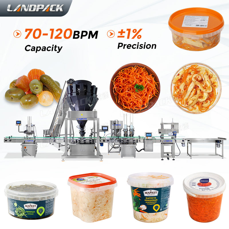 Multi-Function Pickled Kimchi Bottle Jar Bucket Filling Capping Machine Line
