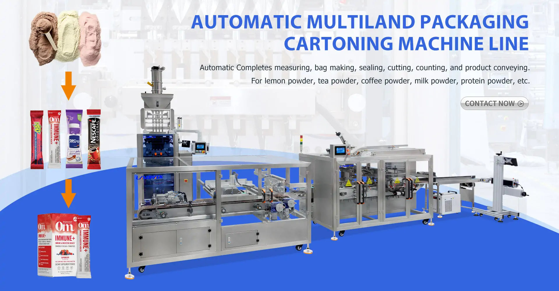 Multilane packaging cartoning machine line