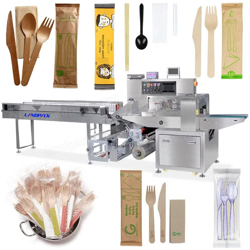 Automatic Full Cutlery Set Flow Packaging Machine – Fork, Spoon, Chopsticks, Napkin, Toothpick