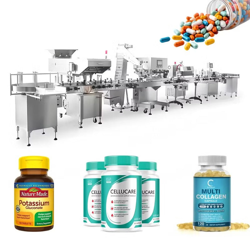 Automatic Capsule Pill Tablet Gummy Counting Capping Labeling Machine Packing Line