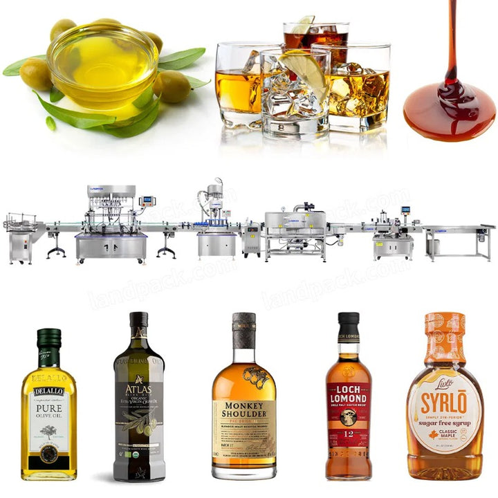 Automatic Alcohol Wine Glass Bottle Filling Capping Labeling Line