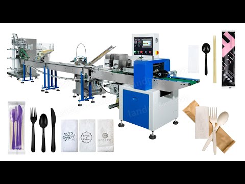 Automatic Feeding Plastic Cutlery Sets Bag Flow Wrapping Packing Machine