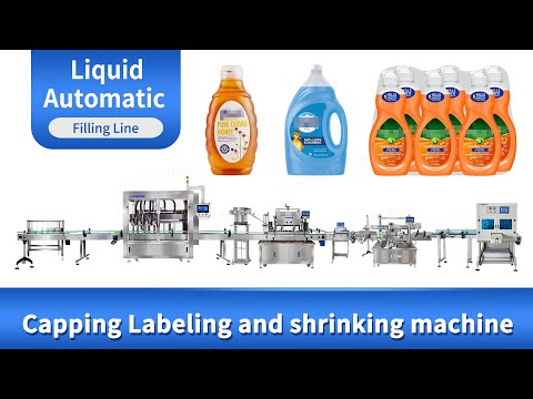 Automatic Liquid Hair Care Oil Bottle Filling Capping Labeling Line With Shrinking Machine