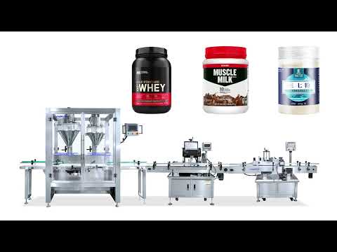 Automatic Double Heads Protein Powder Bottle Filling Capping Labeling Line