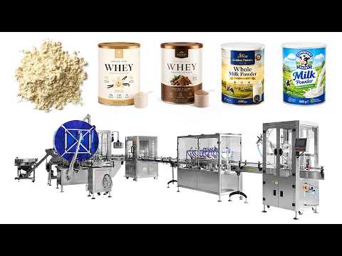 Automatic Milk Powder Can Filling Seaming Line With Spoon Inserting, Vacuum Nitrogen Flushing, Cap Pressing and UV Air Cleaning