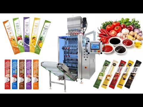 Automatic Multi Lane Ketchup Sauce Sachet Stick Filling and Packing Machine with Easy-Tear Notch and Ribbon Coder