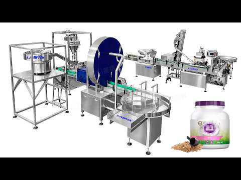 Automatic Milk Powder Bottle Filling, Spoon Inserting, Capping and Labeling Line with UV Sterilization