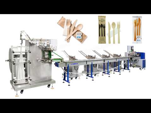 Full Automatic Cutlery Set Packing Machine for Napkin, Spoon, Fork, Knife, and Toothpick