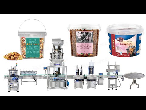 Automatic Mixed Candy Plastic Jar Bottles Filling And Caps Pressing Machine Line