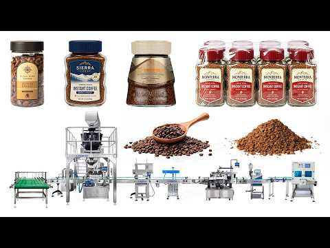 Automatic Freeze-Dried Coffee Granule Bottle Filling Cap Pressing Foil Sealing Labeling and Shrink Wrapping Line
