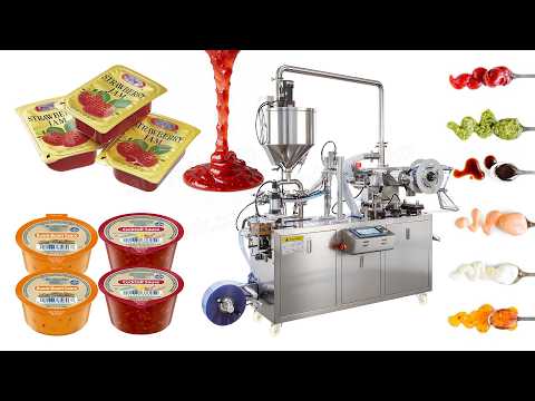 Automatic Double-Head Chocolate Cream Sauce Blister Filling and Sealing Machine with Heated Stirring Hopper