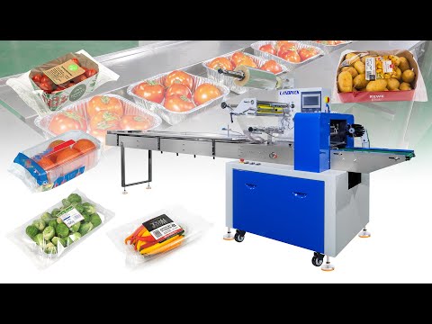 Horizontal Vegetable Fruit Pepper In Tray Packing Machine Flow Wrapping Machine