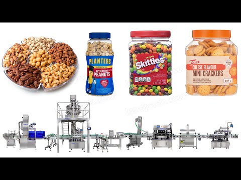 Automatic Glass Plastic Bottle Can Granule Filling Capping Labeling Machine Line