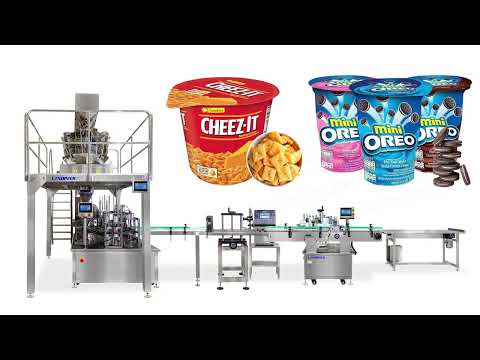 Automatic Snack Puffed Food Popcorn Cup Filling Sealing Machine Production Line