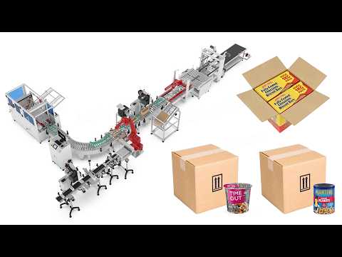 Automatic End-of-Line Packaging System with Case Erector, Robotic Case Packer, Case Sealer and Palletizer
