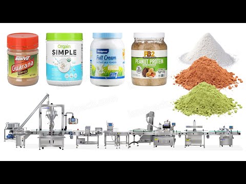 Full Automatic Talcum Powder Bottle Filling Capping Labeling Machine Line